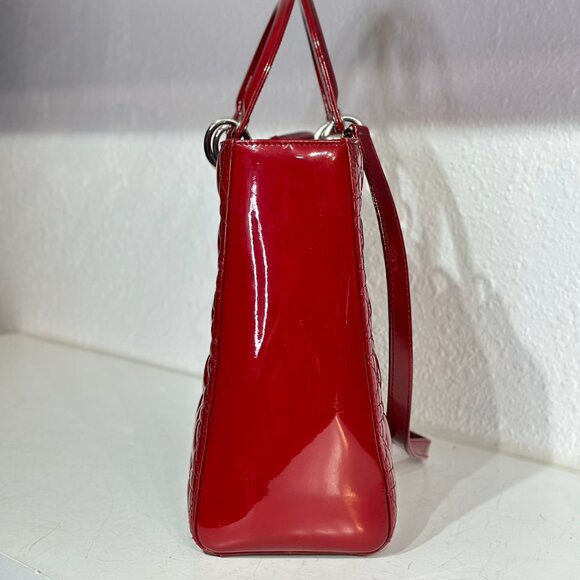 Dior Red Patent Large Patent Leather Lady Dior Shoulder Bag - Picture 5 of 10